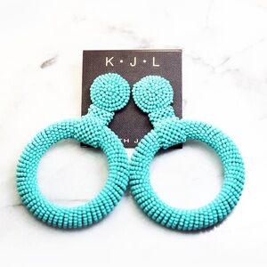 Kenneth Jay Lane Turquoise Seed Bead Hoop Earrings 🩵 NWT